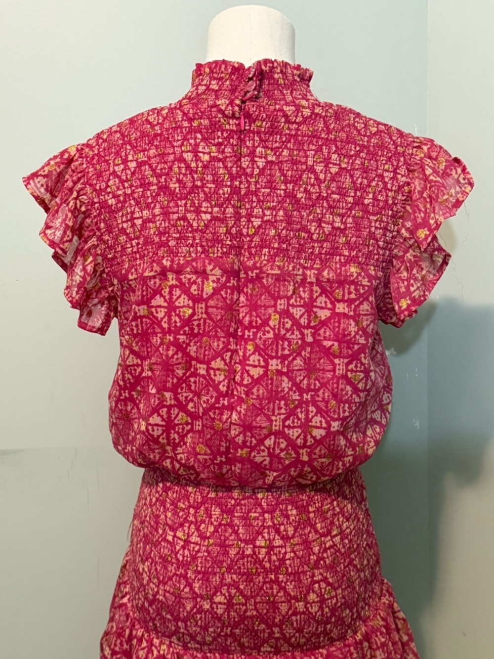 Aqua Pink Floral Smocked Mini Dress - Picture 4 of 5
